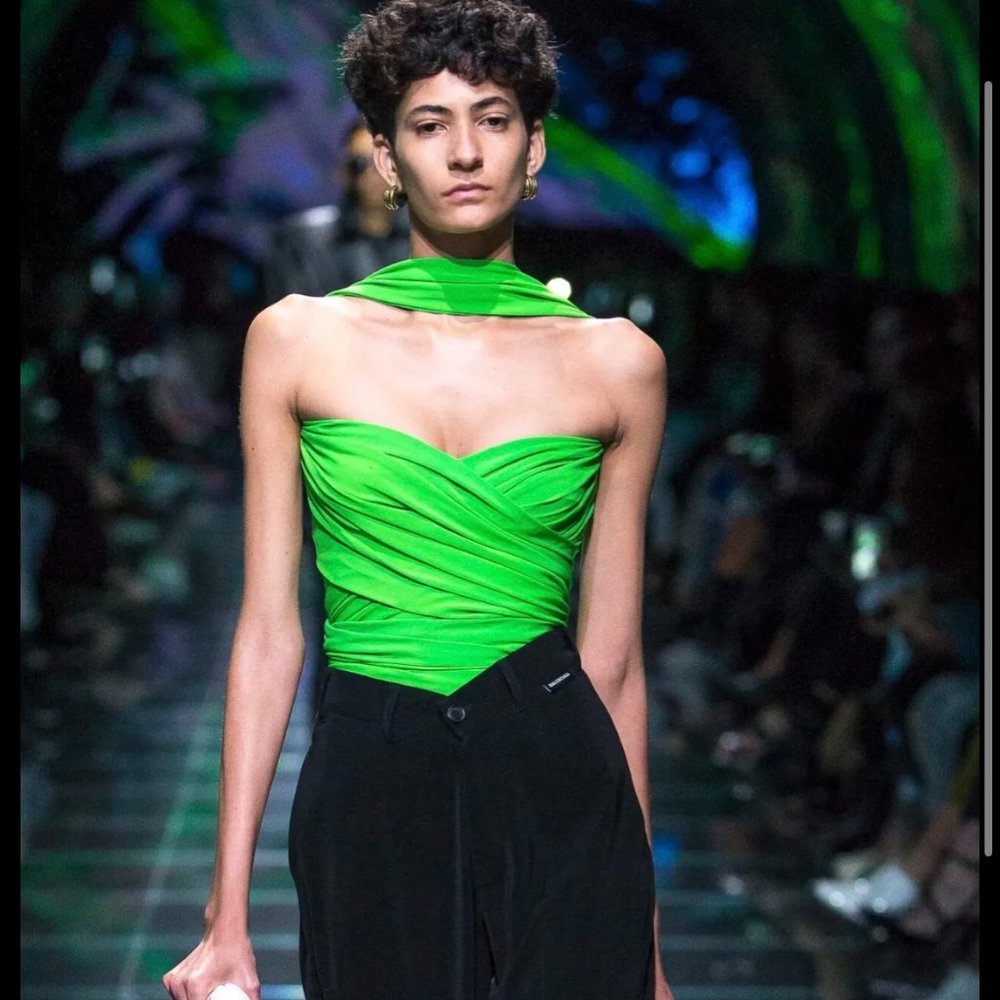 BALENCIAGA 2019 Runway green draped wrap bustier halter top FR36/XS